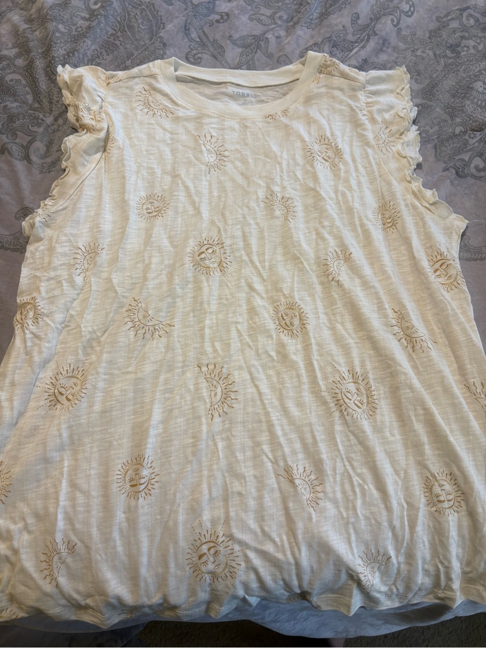 torrid Cream Sun Embroidered Ruffle Tank